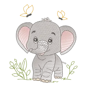 Matriz de Bordado Elefante Bebê com Borboletas