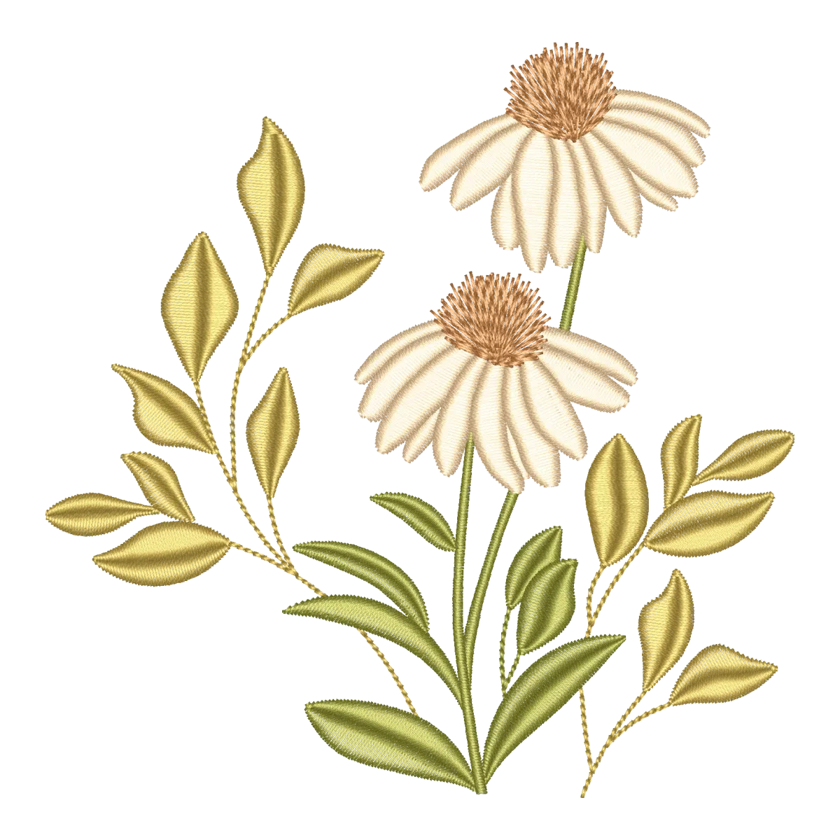 Bordado Matriz Floral Margaridas e Folhas