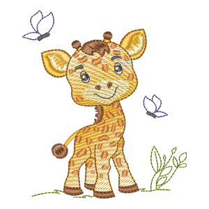 Matriz de Bordado Girafa Bebê com Borboletas