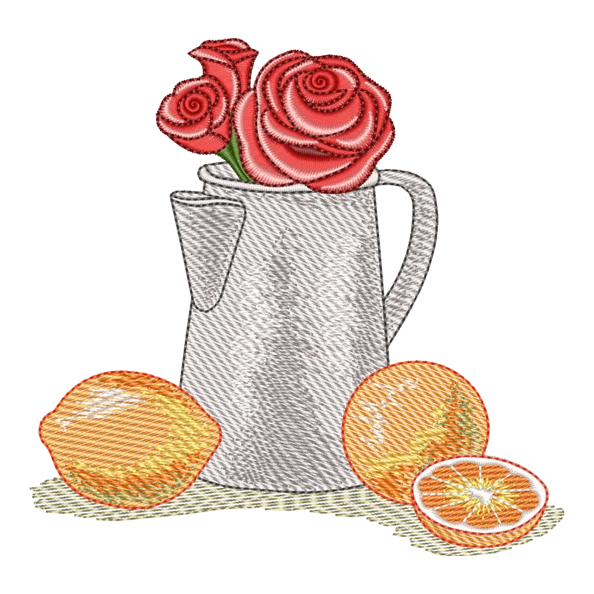 Matriz de Bordado Jarra com Laranjas e Rosas