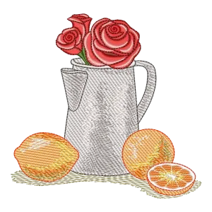 Matriz de Bordado Jarra com Laranjas e Rosas