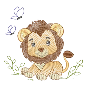 Matriz de Bordado Leãozinho Aventureiro com Borboletas