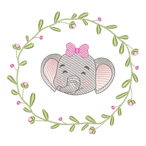 Matriz de Bordado Elefantinha com Laço e Guirlanda Floral