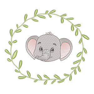 Elefantinho Encantado na Guirlanda: Matriz de Bordado Digital