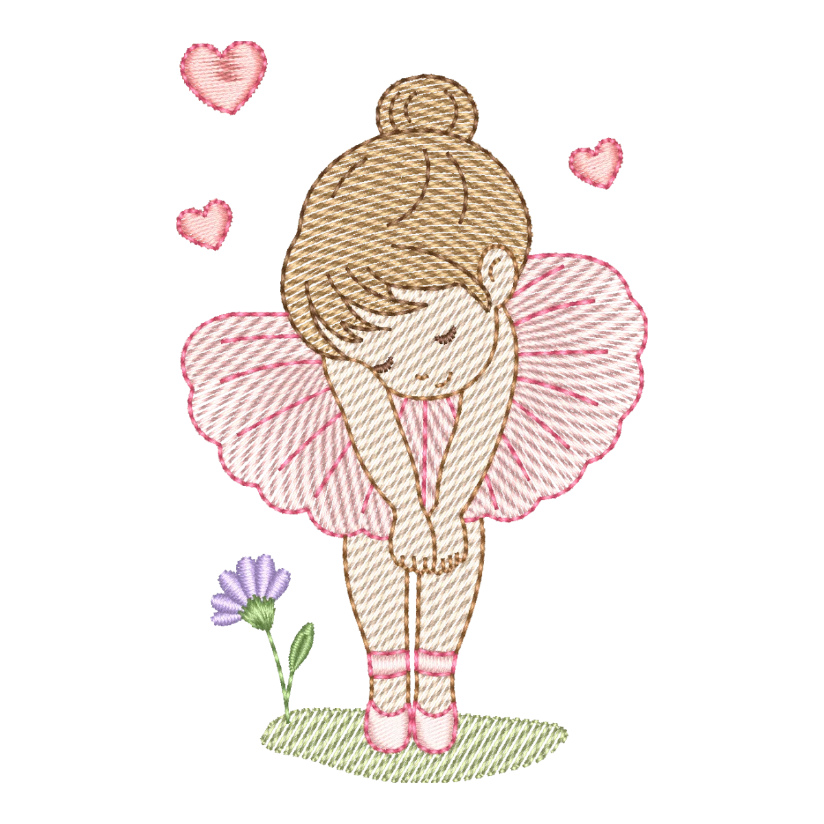 Matriz de Bordado Bailarina Sonhadora com Flor e Corações