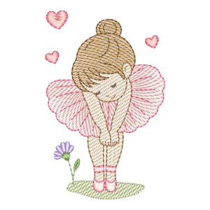 Matriz de Bordado Bailarina Sonhadora com Flor e Corações