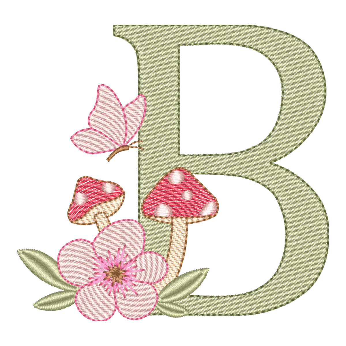 Matriz de Bordado Letra B: Cogumelo Encantado
