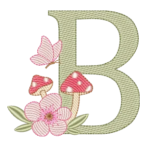 Matriz de Bordado Letra B: Cogumelo Encantado