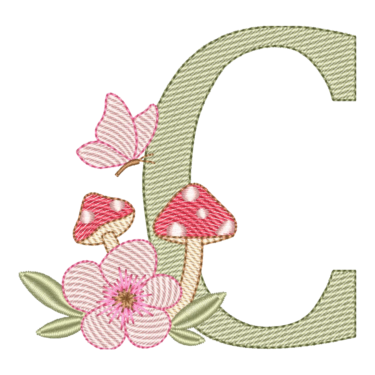 Matriz de Bordado Letra C Cogumelo Encantado