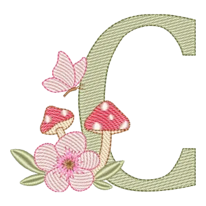 Matriz de Bordado Letra C Cogumelo Encantado