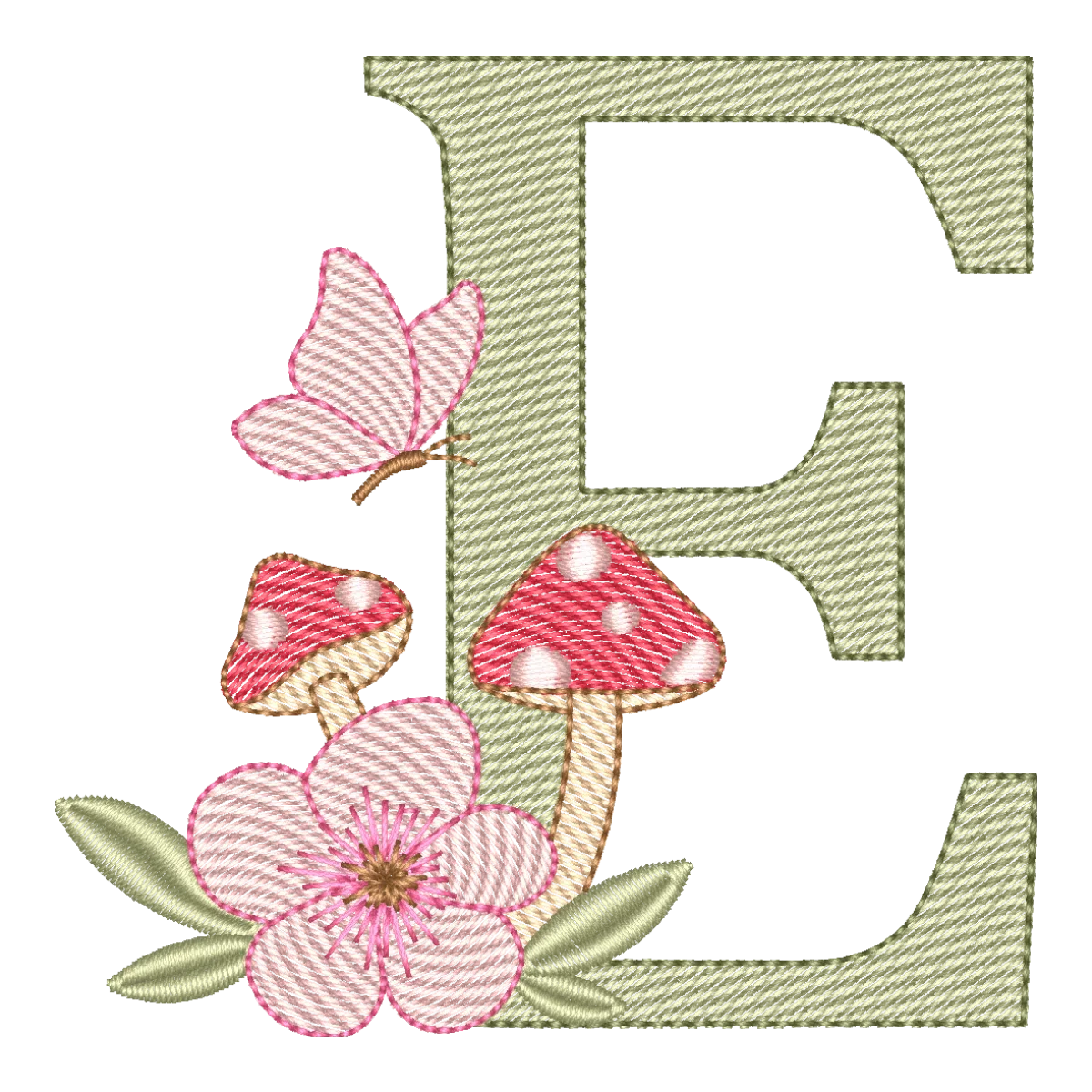 Monograma Encantado 'E' com Cogumelos