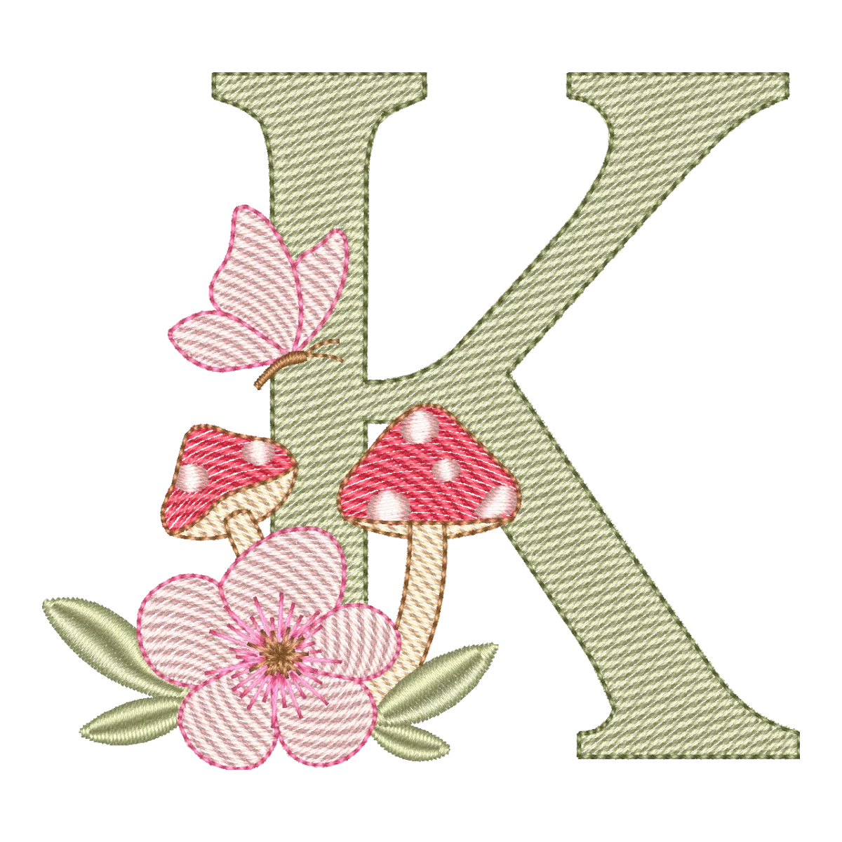 Matriz de Bordado Letra K Cogumelo Encantado