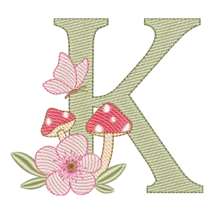 Matriz de Bordado Letra K Cogumelo Encantado