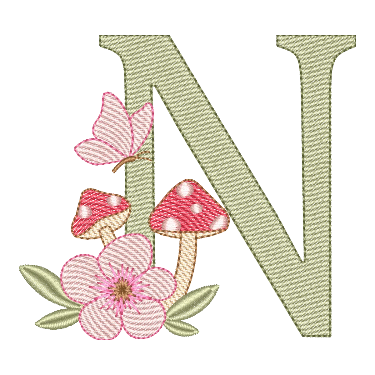 Matriz de Bordado Letra N: Cogumelo Encantado