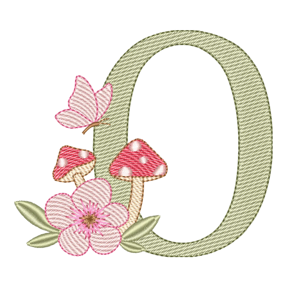 Matriz de Bordado Letra O Cogumelo Encantado