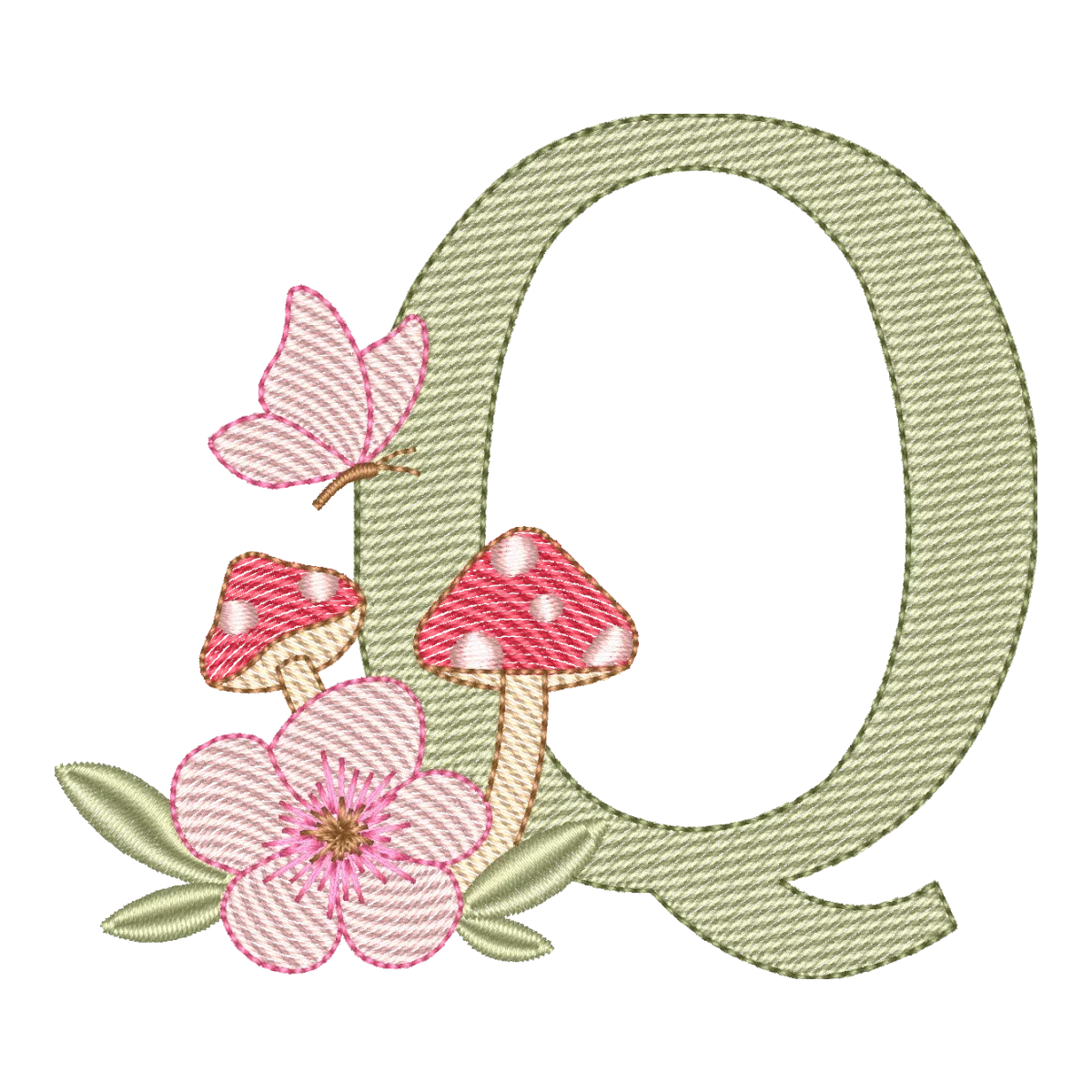 Monograma Q Encantado com Cogumelos