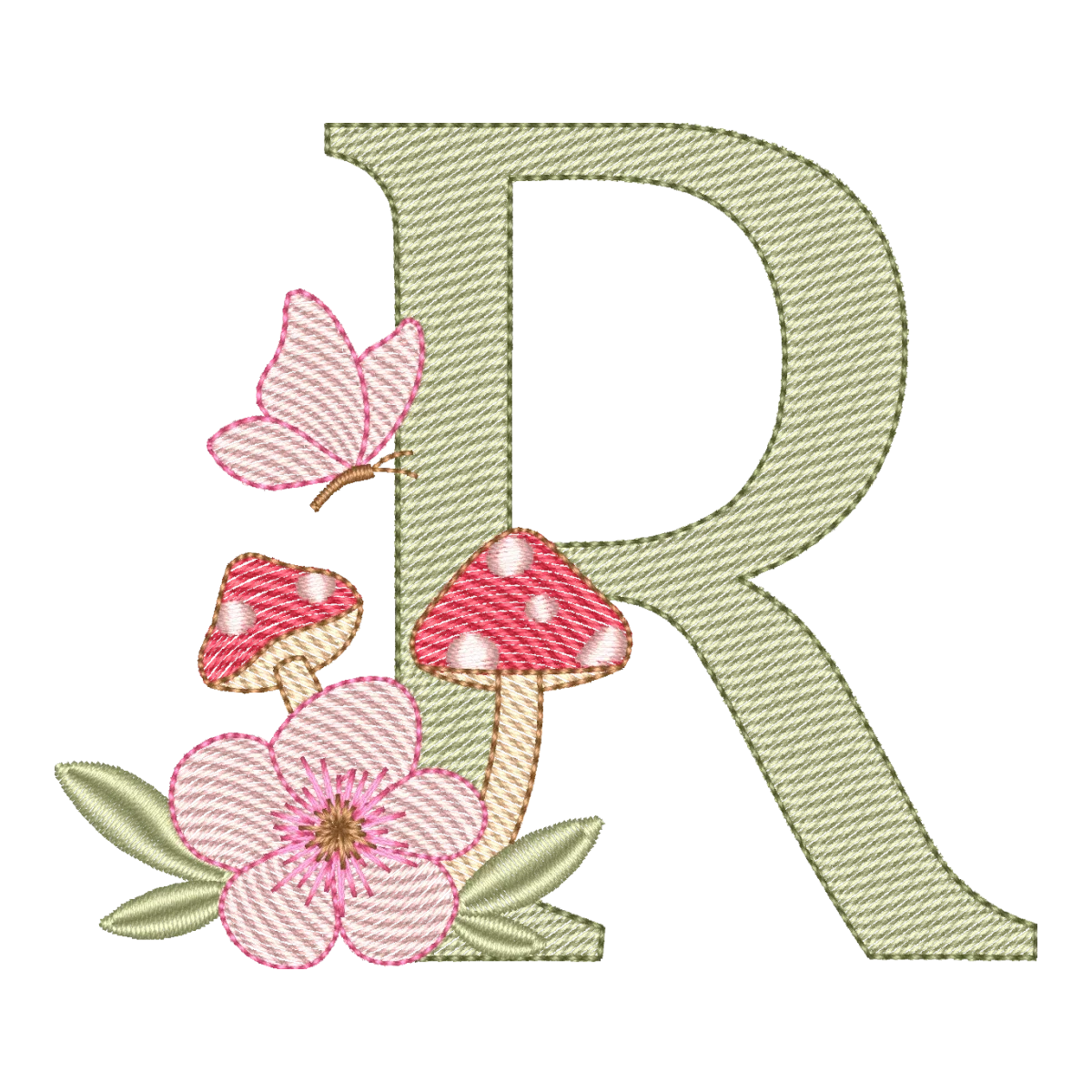 Matriz de Bordado Letra R: Cogumelo Encantado