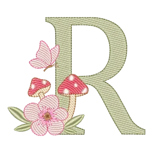 Matriz de Bordado Letra R: Cogumelo Encantado