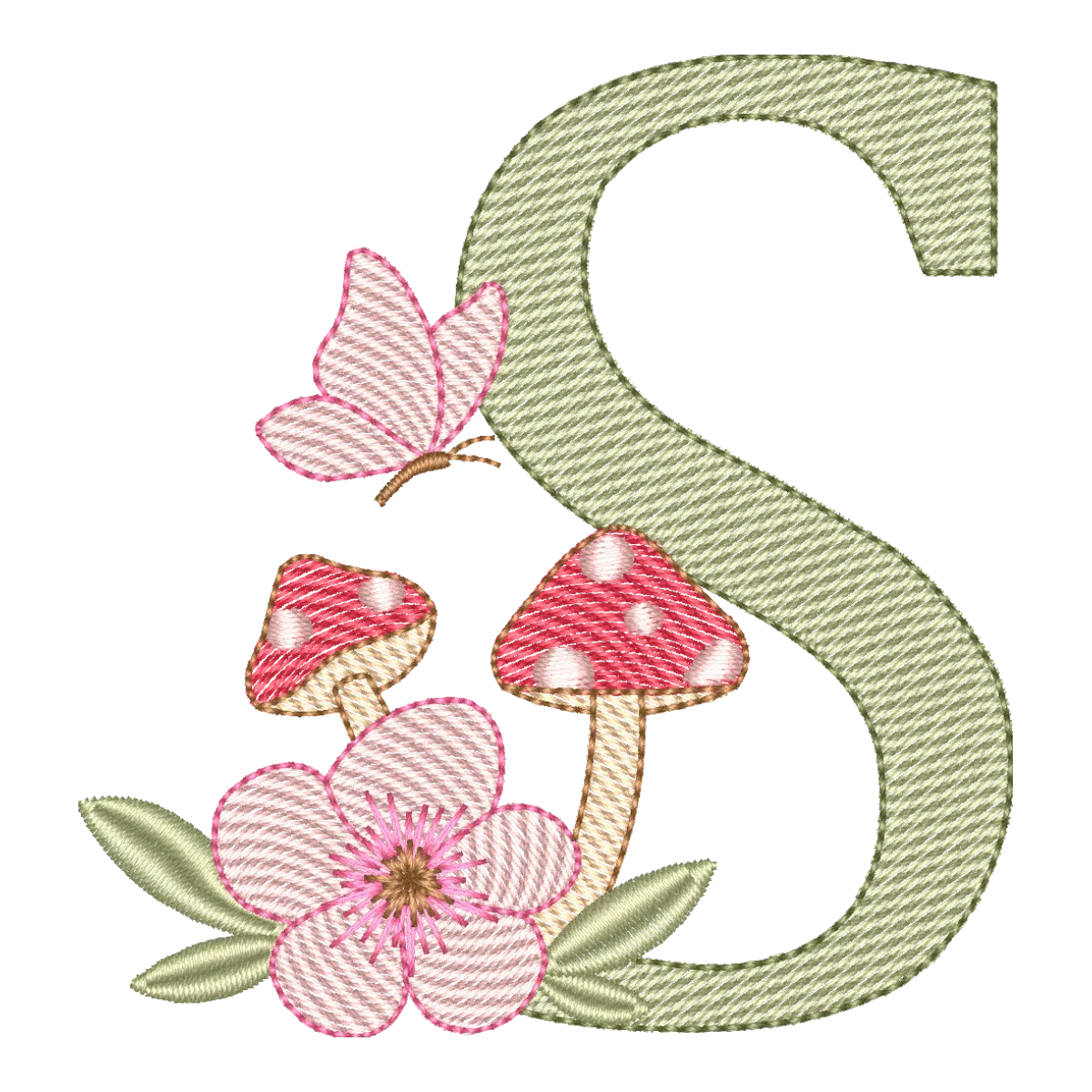 Matriz de Bordado Alfabeto Cogumelo - Letra S Encantada