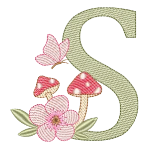 Matriz de Bordado Alfabeto Cogumelo - Letra S Encantada