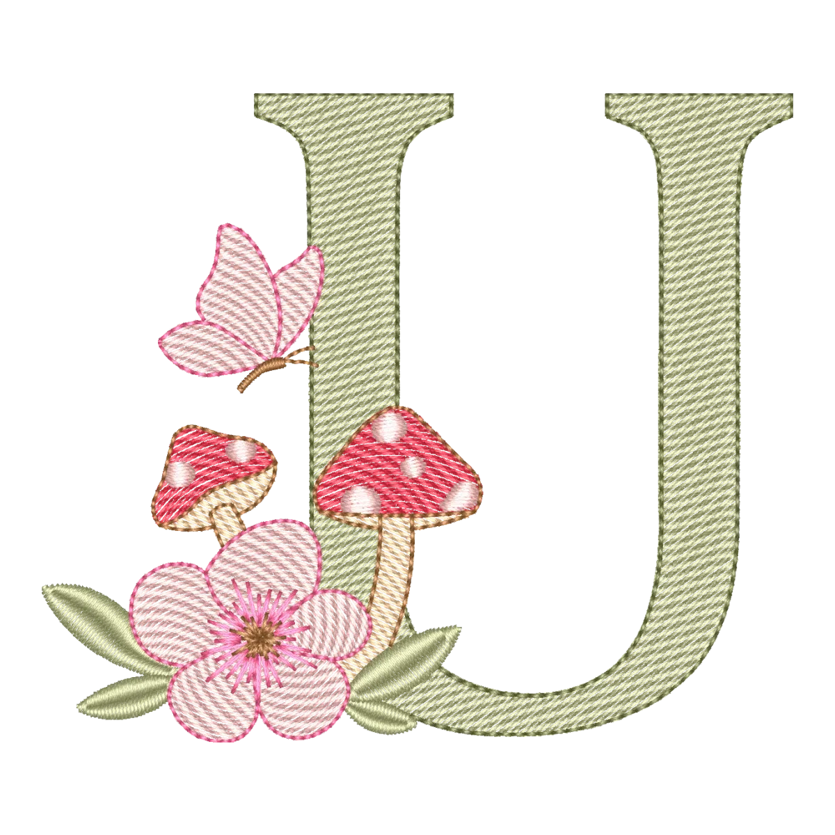 Matriz de Bordado Letra U Cogumelo Encantado