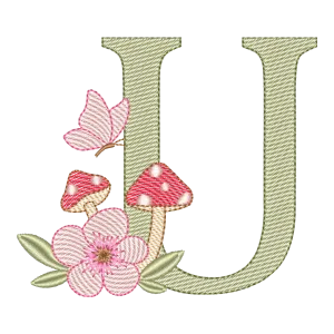 Matriz de Bordado Letra U Cogumelo Encantado