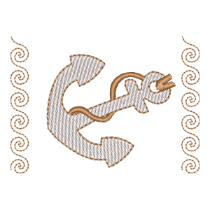 Matriz de Bordado Âncora Marítima com Barrado Ondulado