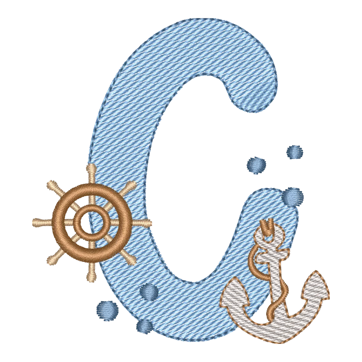Matriz de Bordado Letra C Náutica Fundo do Mar
