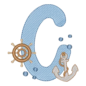 Matriz de Bordado Letra C Náutica Fundo do Mar