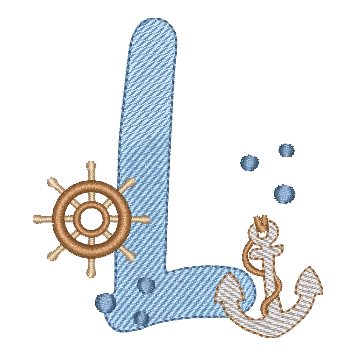 Matriz de Bordado Letra L Fundo do Mar com Leme e Âncora