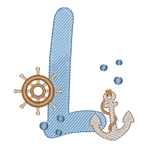 Matriz de Bordado Letra L Fundo do Mar com Leme e Âncora