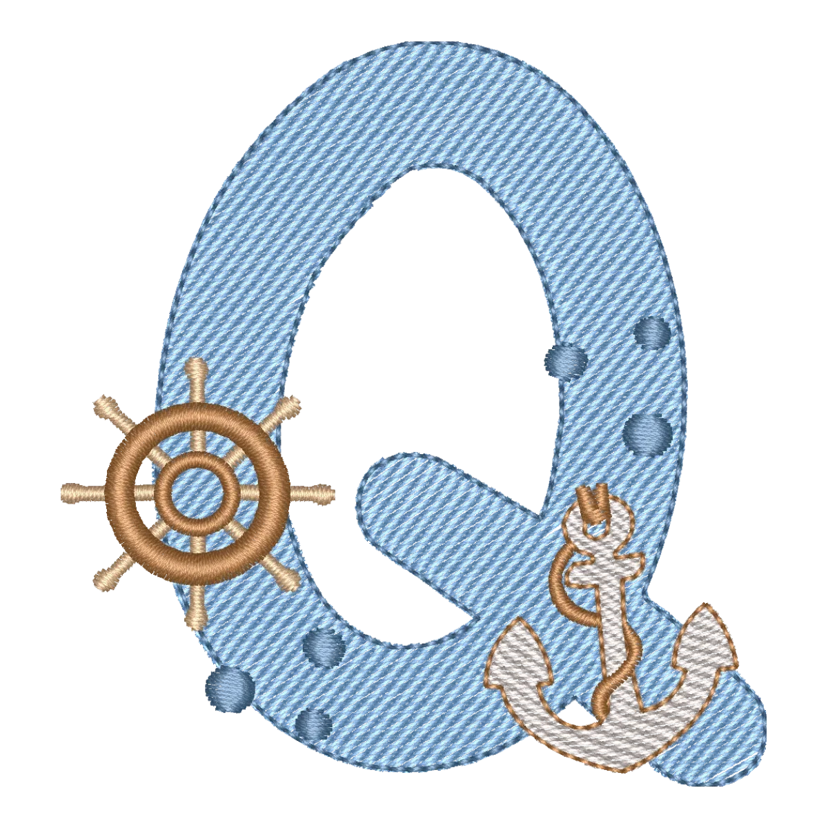 Matriz de Bordado Letra Q Náutica - Coleção Fundo do Mar
