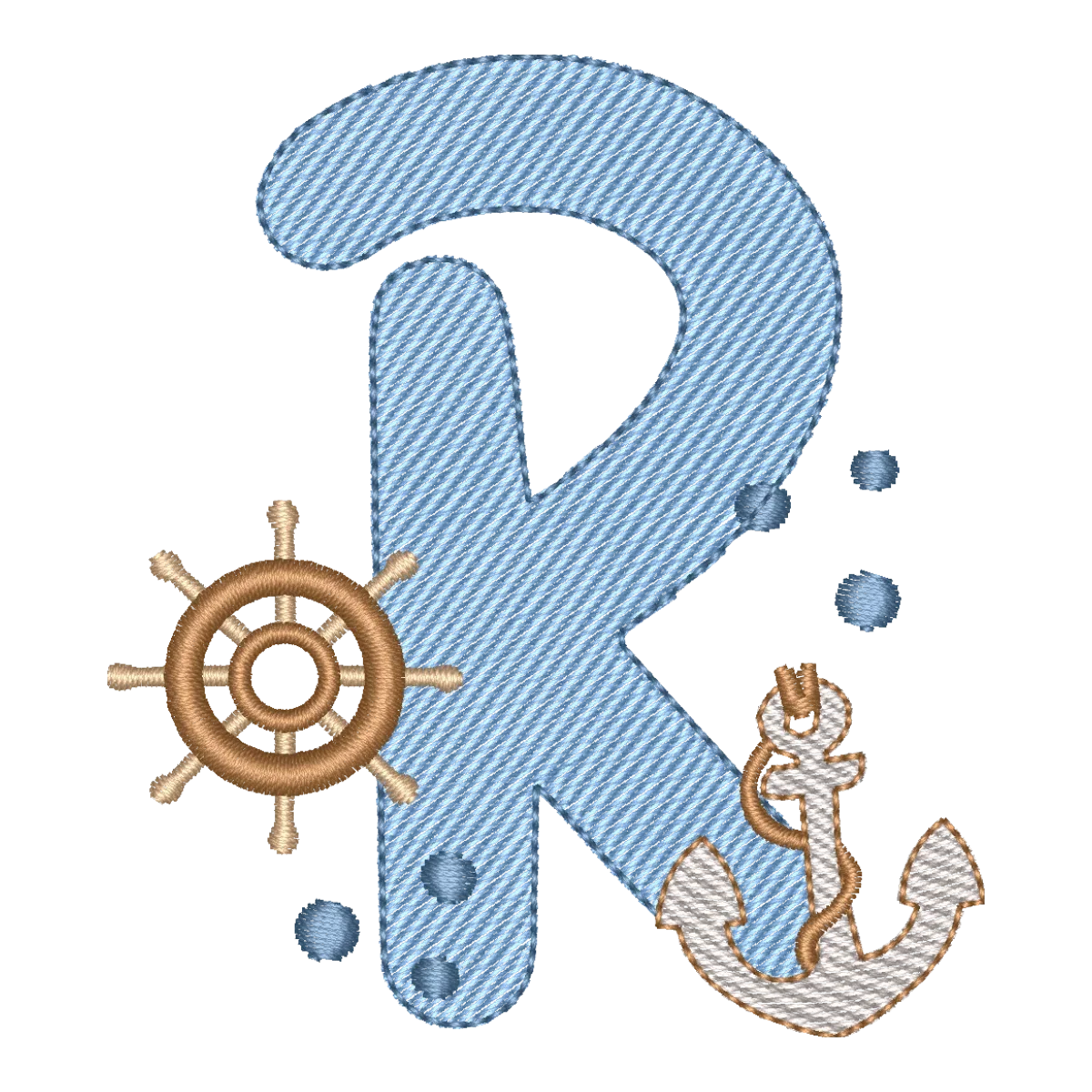Matriz de Bordado Letra R Náutica Fundo do Mar