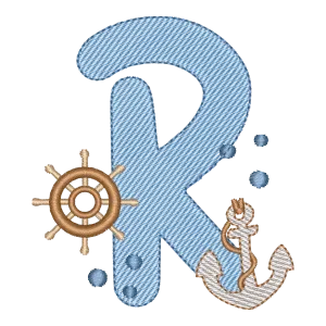 Matriz de Bordado Letra R Náutica Fundo do Mar