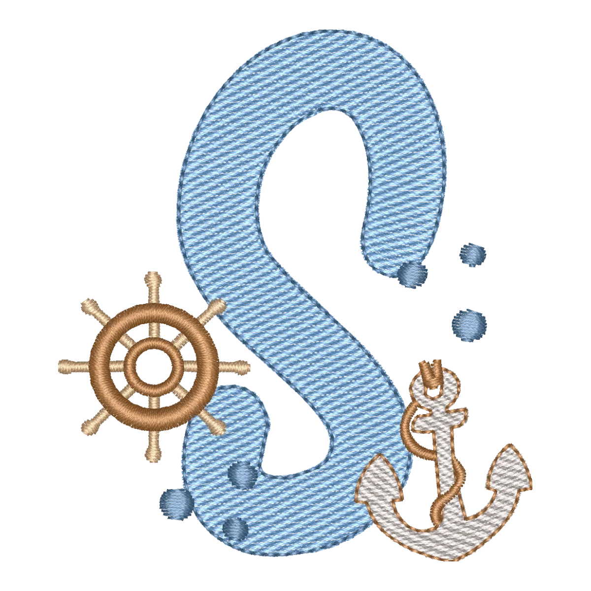 Matriz de Bordado Letra S Náutica - Alfabeto Fundo do Mar