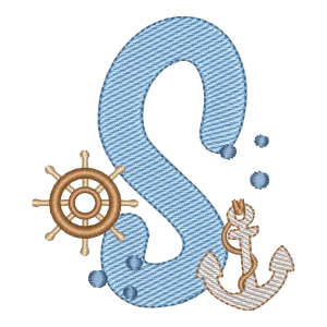 Matriz de Bordado Letra S Náutica - Alfabeto Fundo do Mar