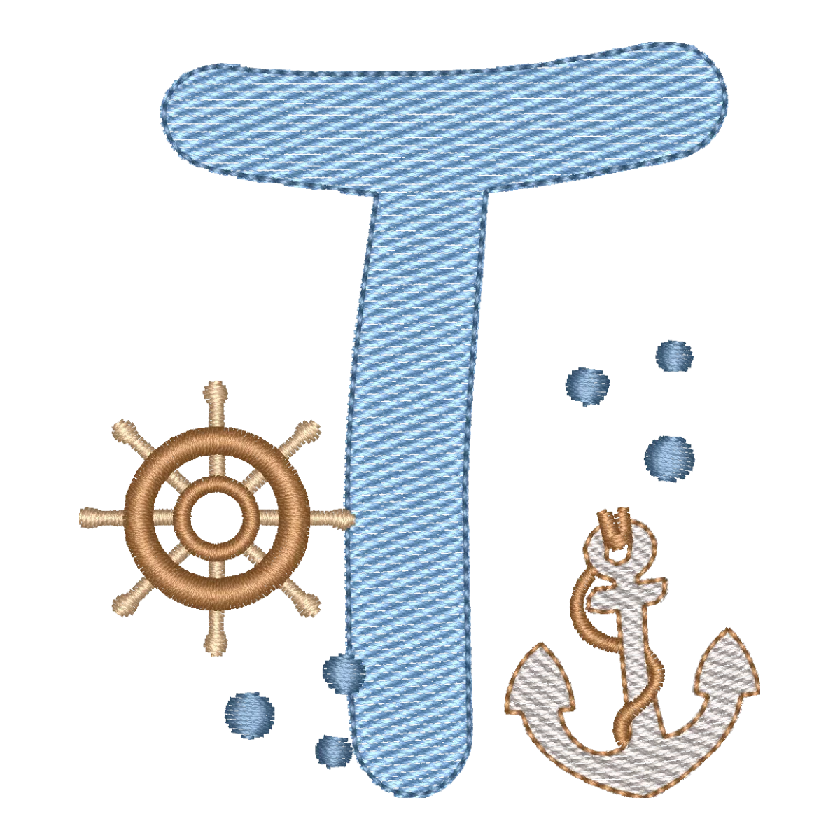 Matriz de Bordado Letra T Fundo do Mar - Coleção Alfabeto Náutico