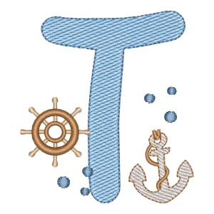 Matriz de Bordado Letra T Fundo do Mar - Coleção Alfabeto Náutico