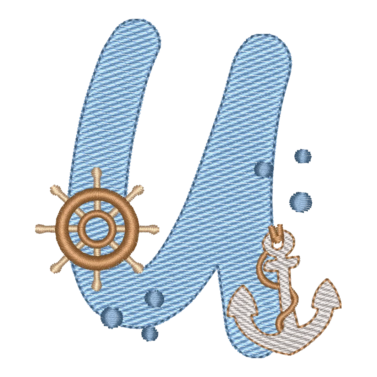 Bordado Matriz Letra U Fundo do Mar Náutica