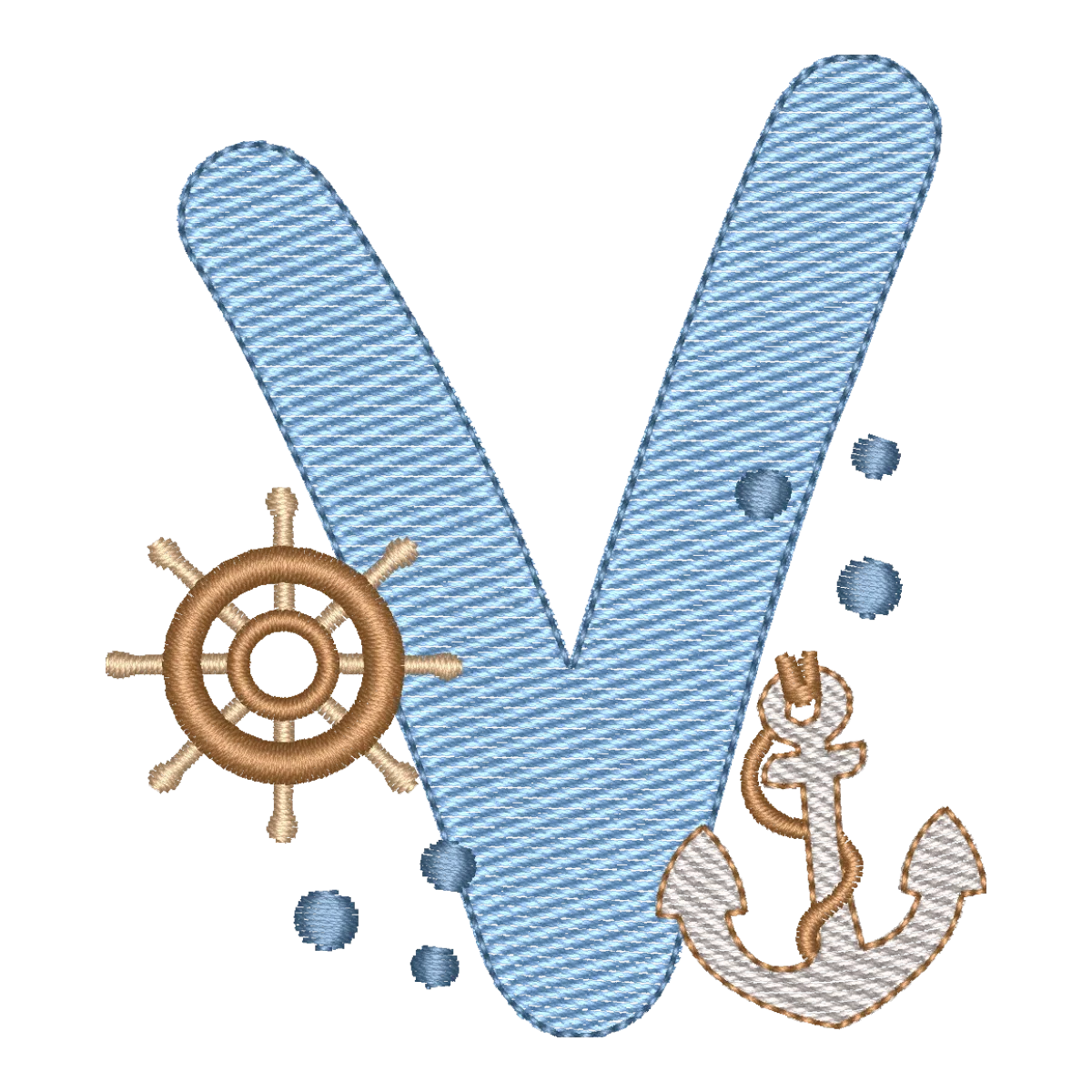 Matriz de Bordado Letra V Náutica - Coleção Fundo do Mar