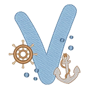 Matriz de Bordado Letra V Náutica - Coleção Fundo do Mar