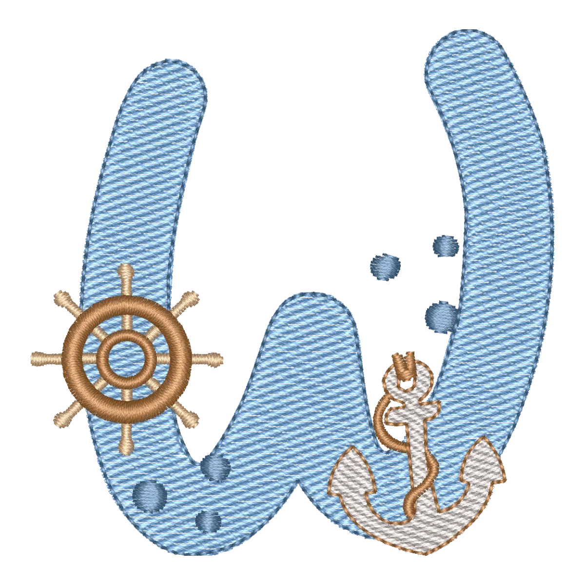 Matriz de Bordado Letra W Náutica - Coleção Fundo do Mar