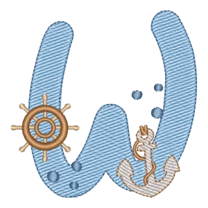 Matriz de Bordado Letra W Náutica - Coleção Fundo do Mar