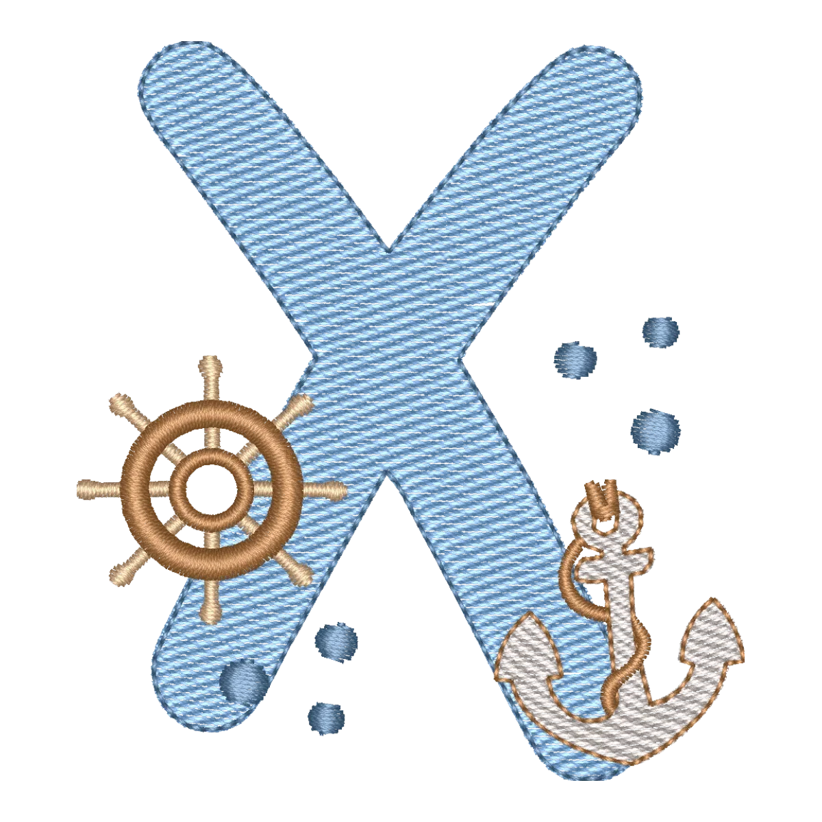Matriz de Bordado Letra X Fundo do Mar Náutica