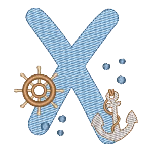 Matriz de Bordado Letra X Fundo do Mar Náutica