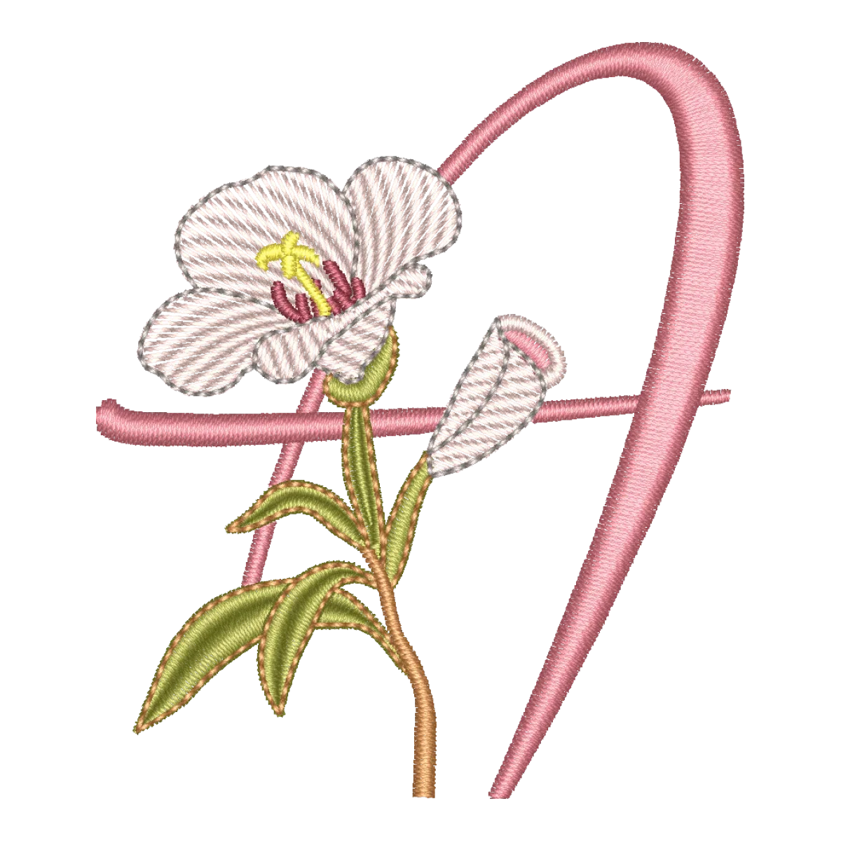 Matriz de Bordado Letra A Floral Alfabeto Galhos - Pontos Leves