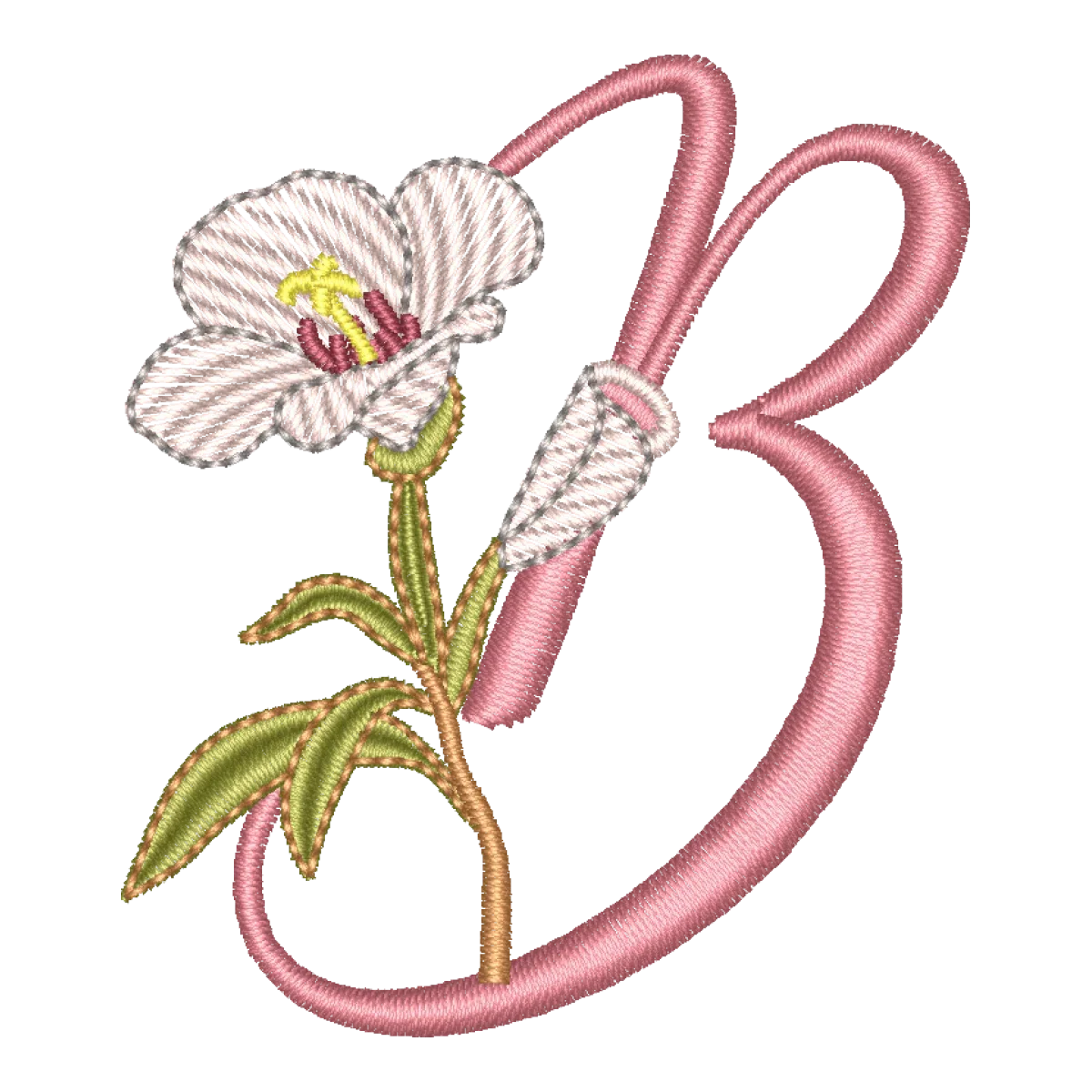 Matriz de Bordado Letra B Floral Alfabeto Galhos - Pontos Leves