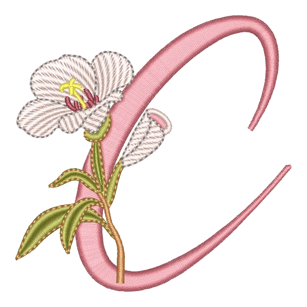 Matriz de Bordado Letra C Floral Galhos - Pontos Leves