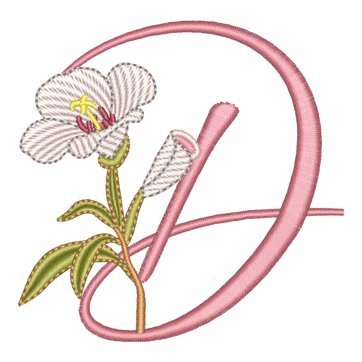 Matriz de Bordado Monograma D Floral - Alfabeto Galhos