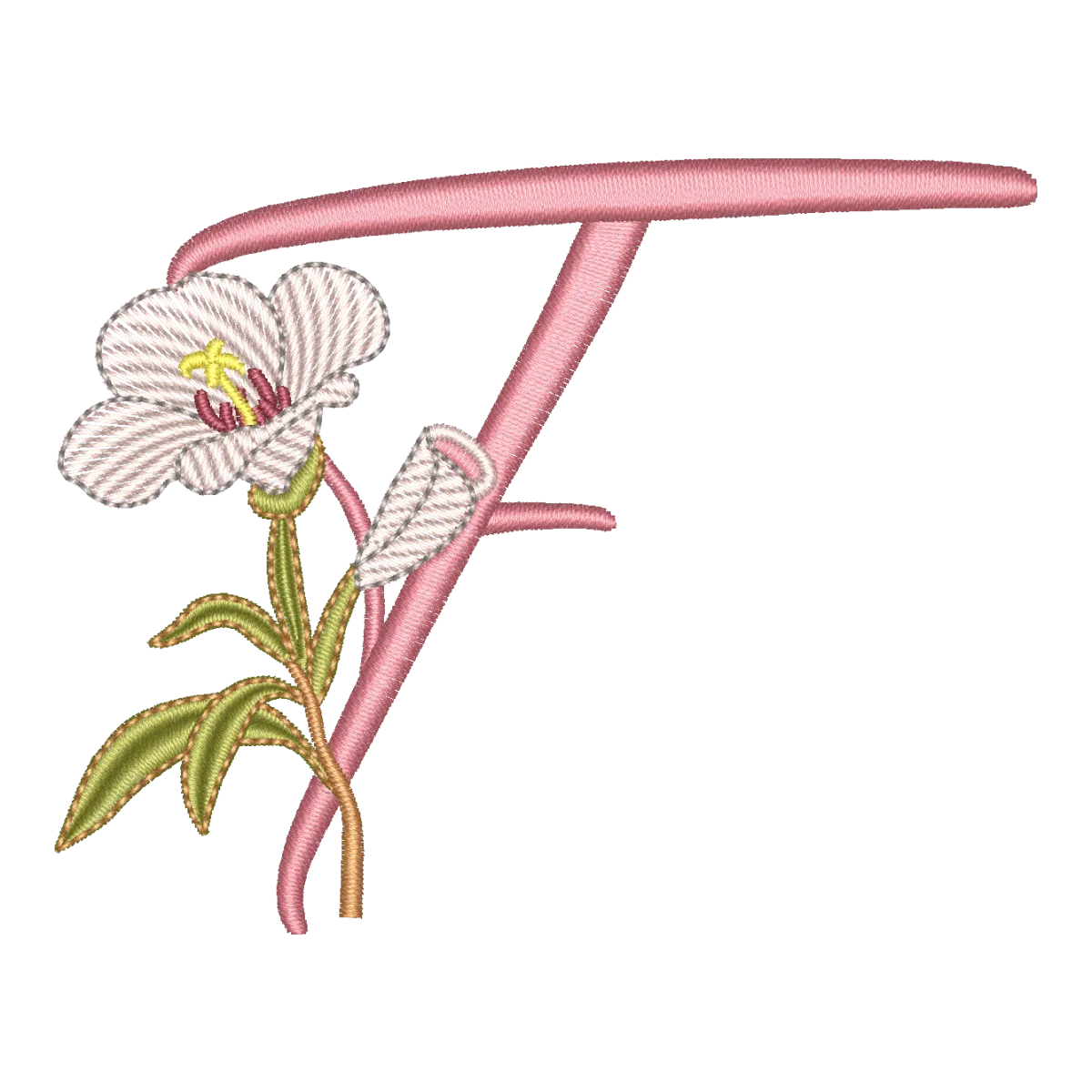 Matriz de Bordado Letra F Floral Alfabeto Galhos - Pontos Leves